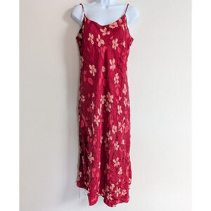August Silk Slip Dress Womens Large Floral High Slit Romantic Feminine